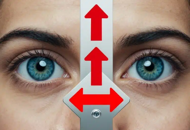 Um par de olhos olhando para uma placa com duas setas apontando em direções opostas