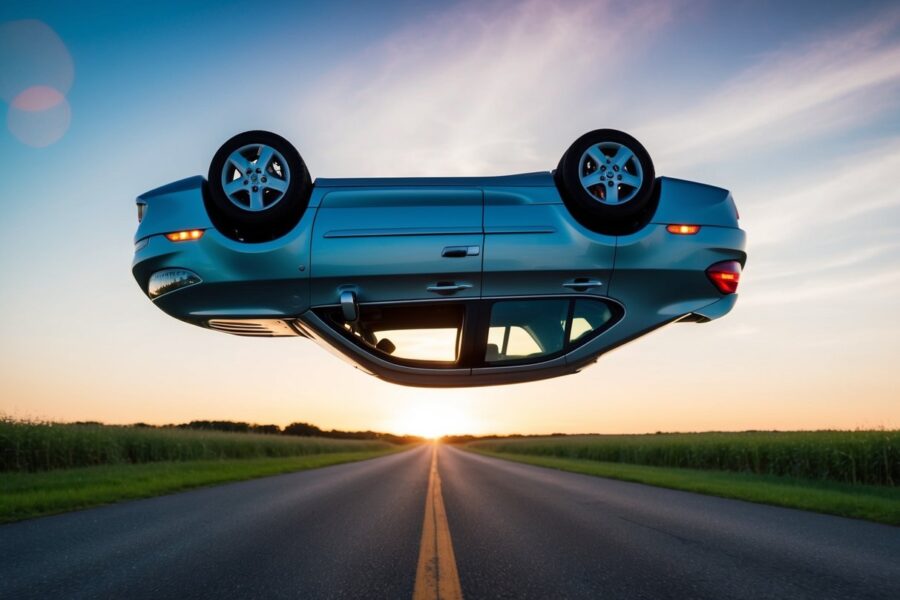 Um carro virando de cabeça para baixo em um sonho