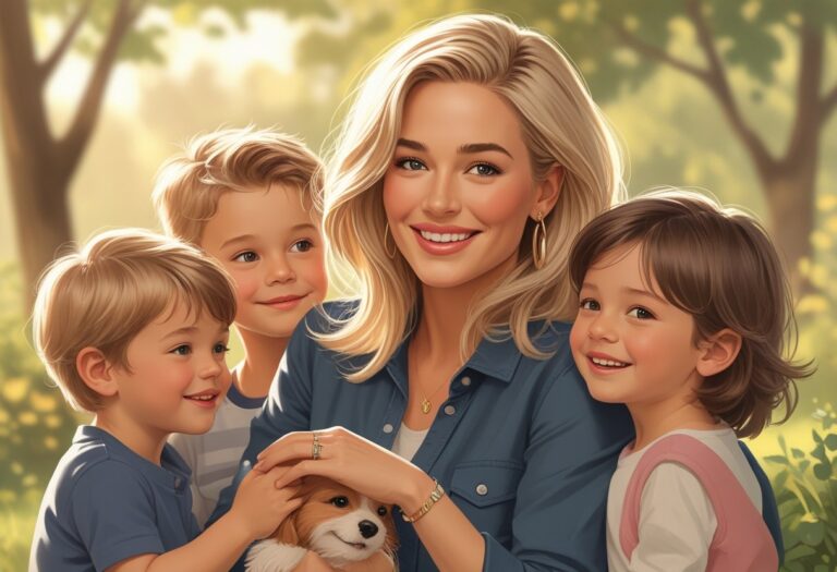 Blake Lively com seus filhos em um ambiente ao ar livre, todos sorrindo e interagindo de forma carinhosa.